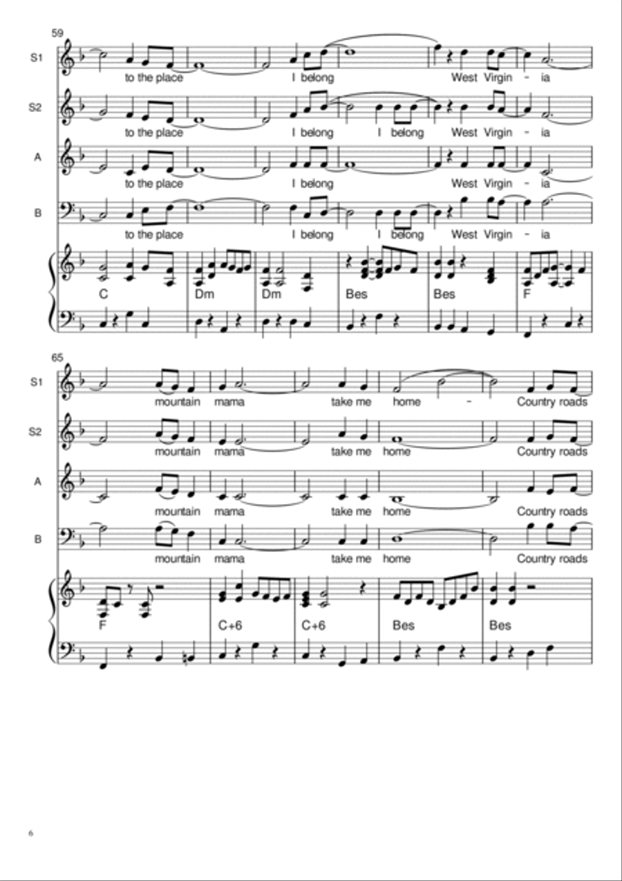 Take Me Home, Country Roads Choir scores gallery preview page 6