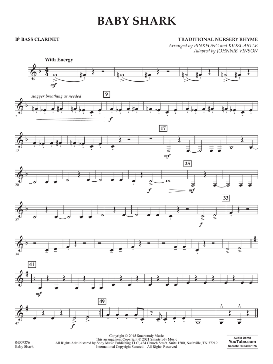 Baby Shark (arr. Johnnie Vinson) - Bb Bass Clarinet Concert Band scores gallery preview page 1