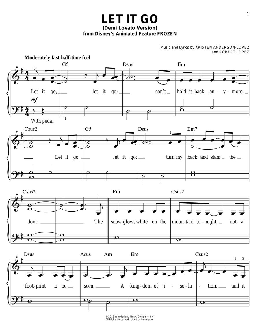 Let It Go (Demi Lovato version) Easy Piano scores gallery preview page 1