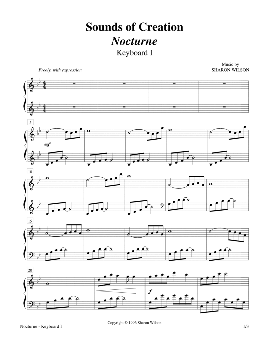Sounds of Creation - Nocturne (Keyboard Duet; 2 Pianos, 4 Hands) Piano Method scores gallery preview page 1