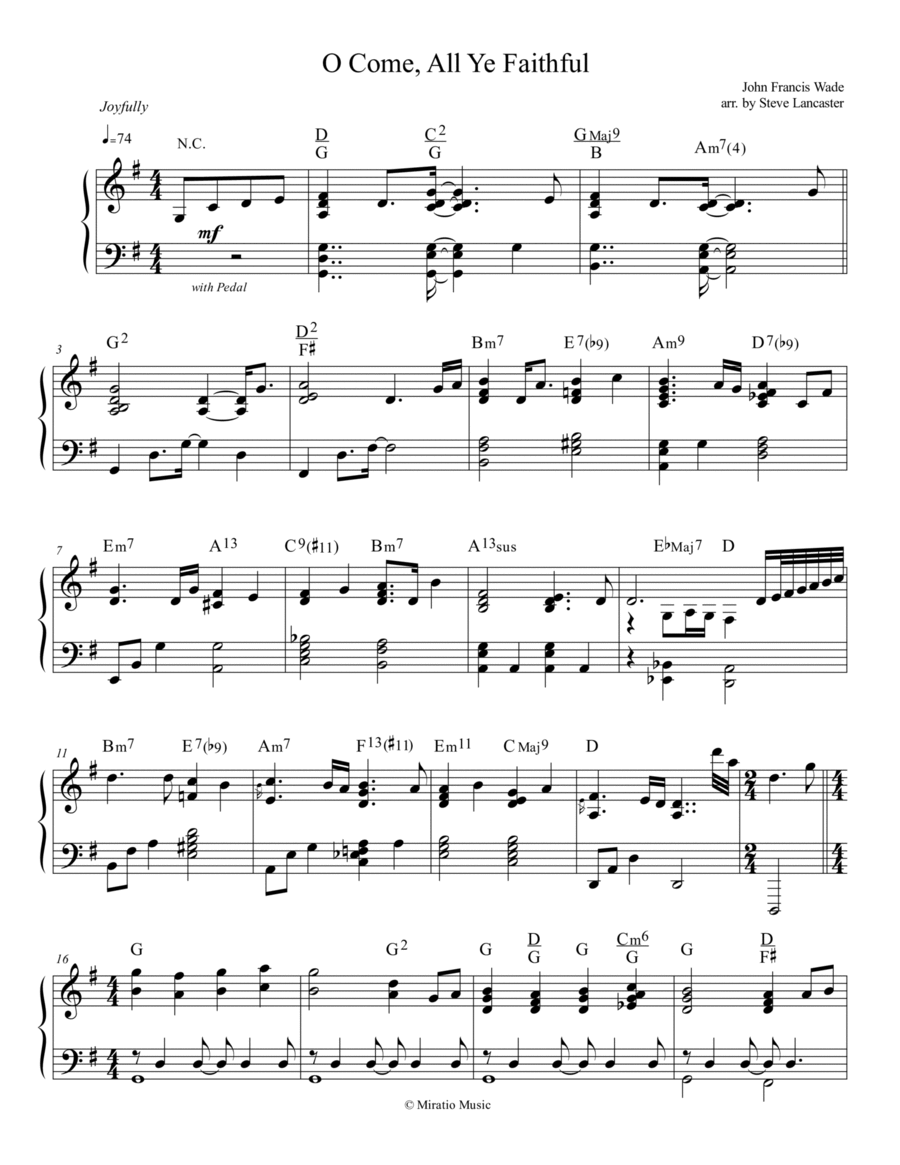 O Come, All Ye Faithful - joyful jazz arr. for solo piano image number null