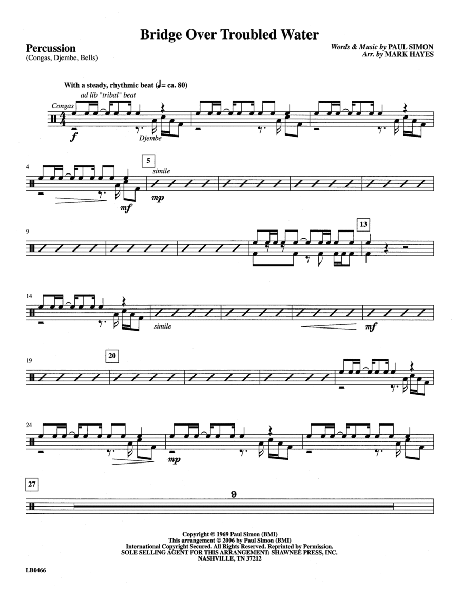 Bridge Over Troubled Water (arr. Mark Hayes) - Percussion Choir scores gallery preview page 1