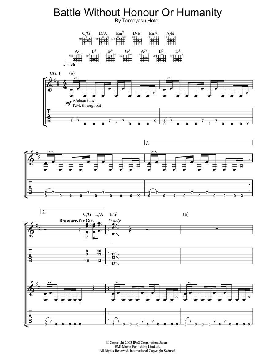 Battle Without Honor Or Humanity Guitar Tablature scores gallery preview page 1