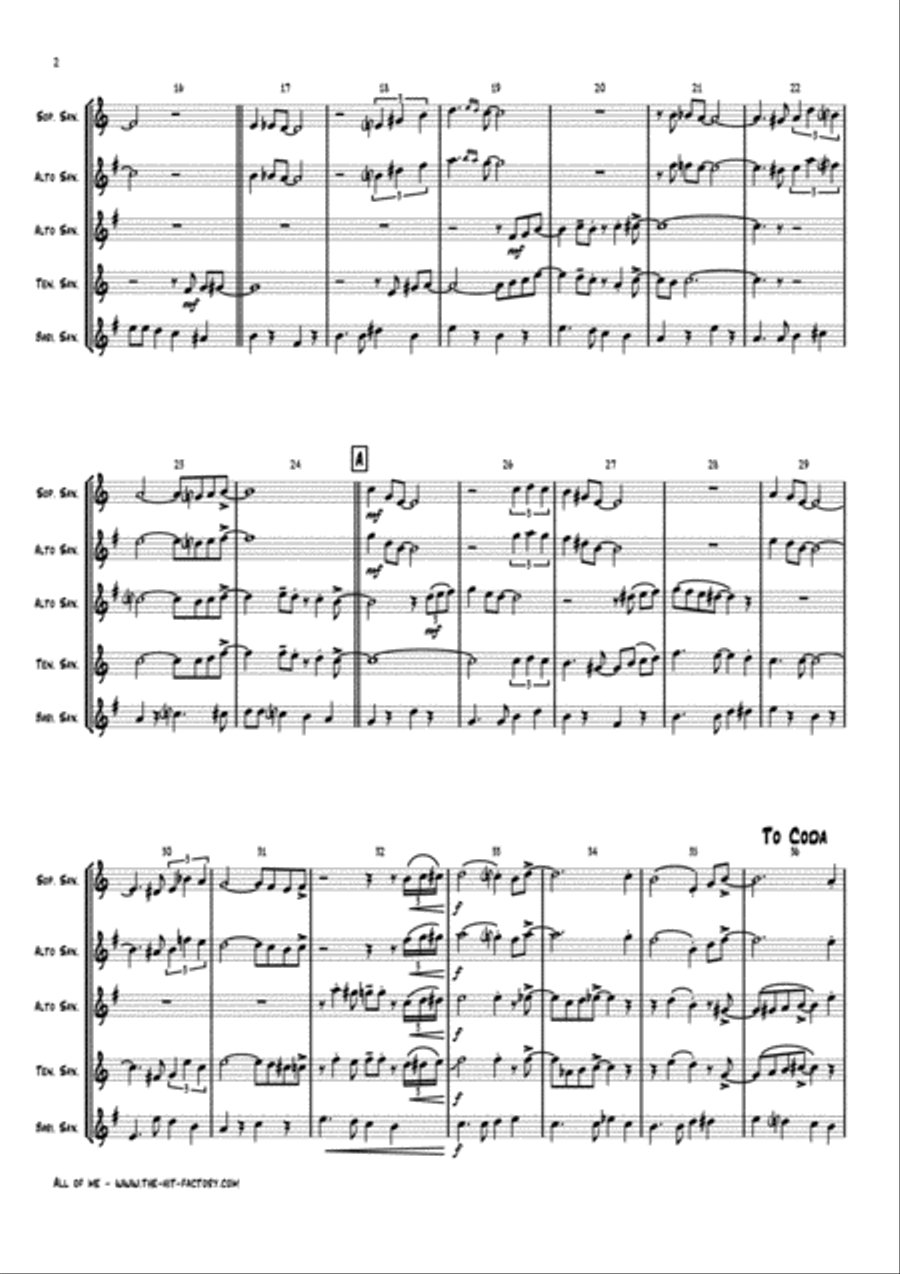 All Of Me Saxophone Quartet scores gallery preview page 2