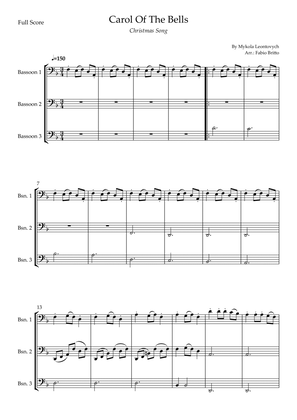 Carol Of The Bells (Christmas Song) for Bassoon Trio (D Minor)