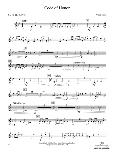 Code of Honor: 2nd B-flat Trumpet by Vince Gassi Concert Band - Digital Sheet Music