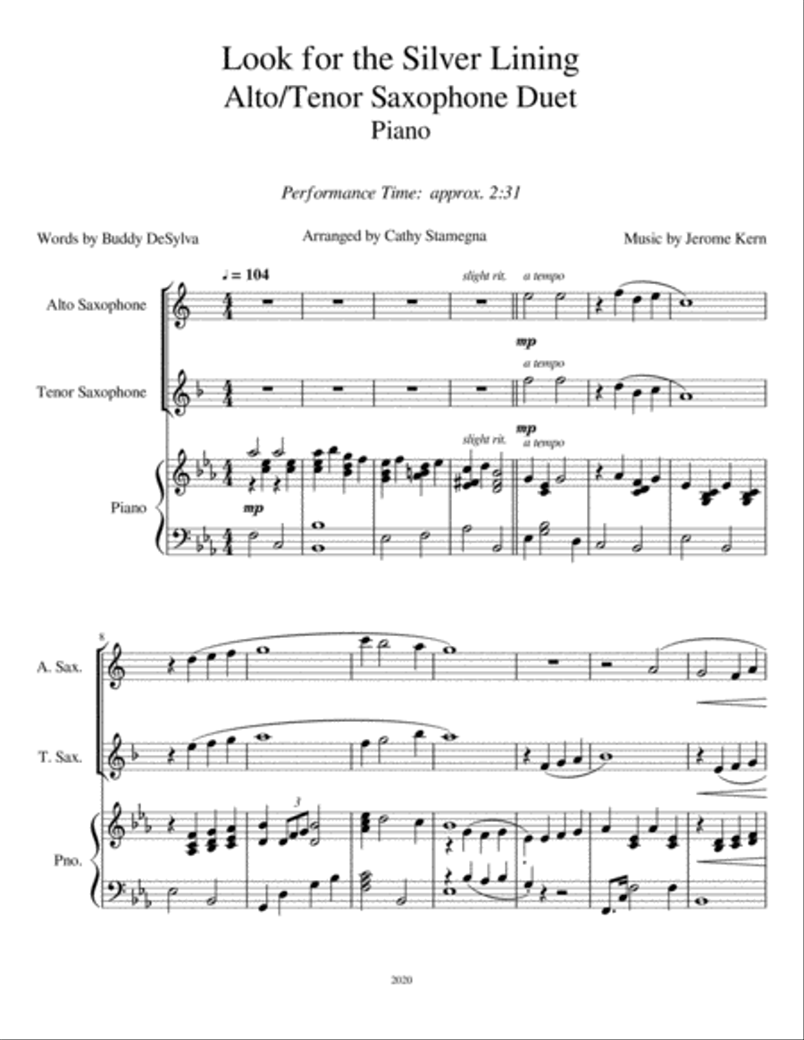 Look for the Silver Lining (Alto/Tenor Saxophone Duet, Piano) Woodwind Duet scores gallery preview page 3