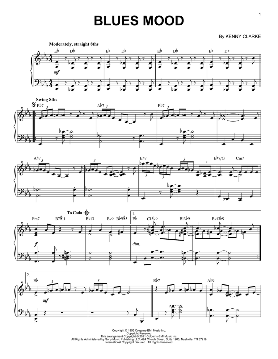 Blues Mood [Jazz version] (arr. Brent Edstrom) Piano Solo scores gallery preview page 1