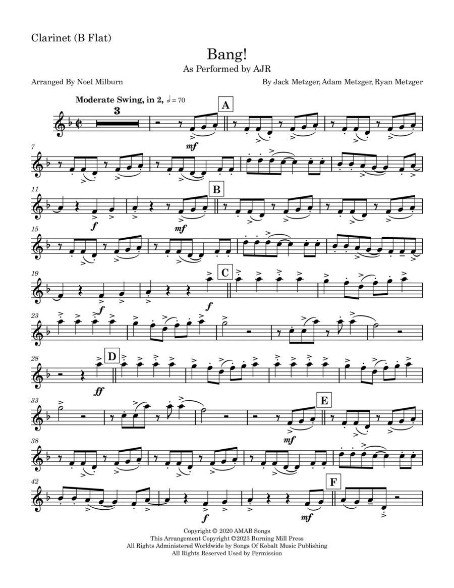 Bang! B-Flat Clarinet scores gallery preview page 1
