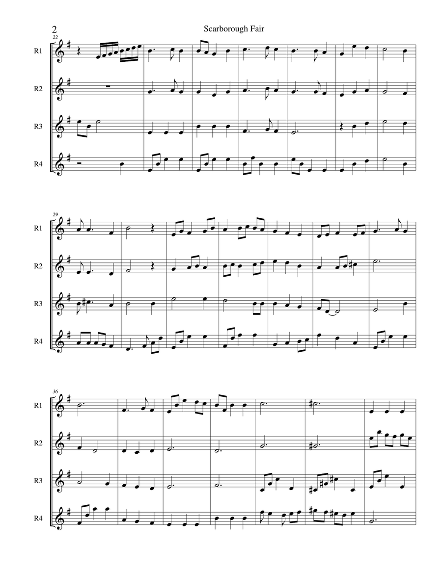 Scarborough Fair - recorder or flute quartet Flute Quartet scores gallery preview page 2