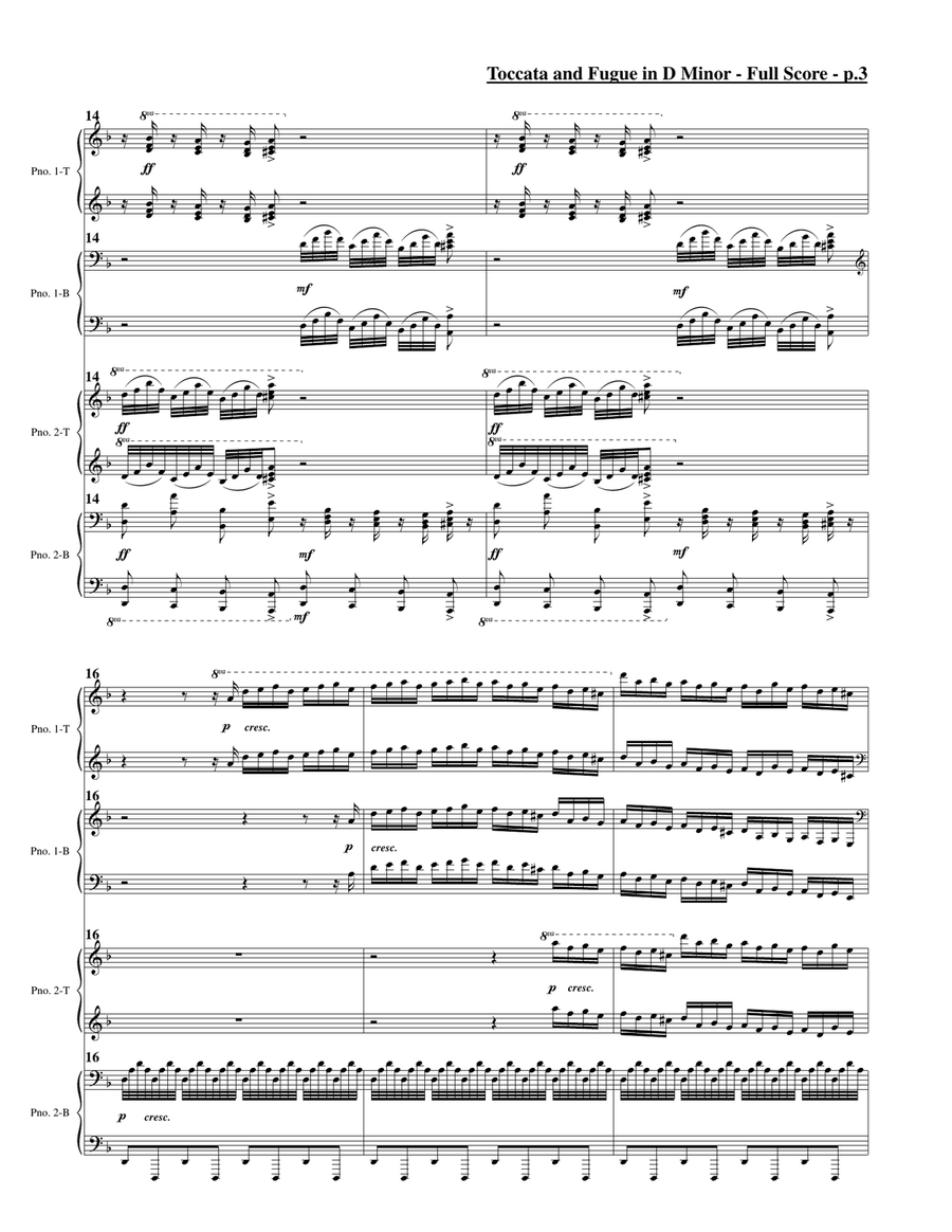 Toccata and Fugue in D Minor (Two Pianos, Eight Hands) Piano Method scores gallery preview page 4