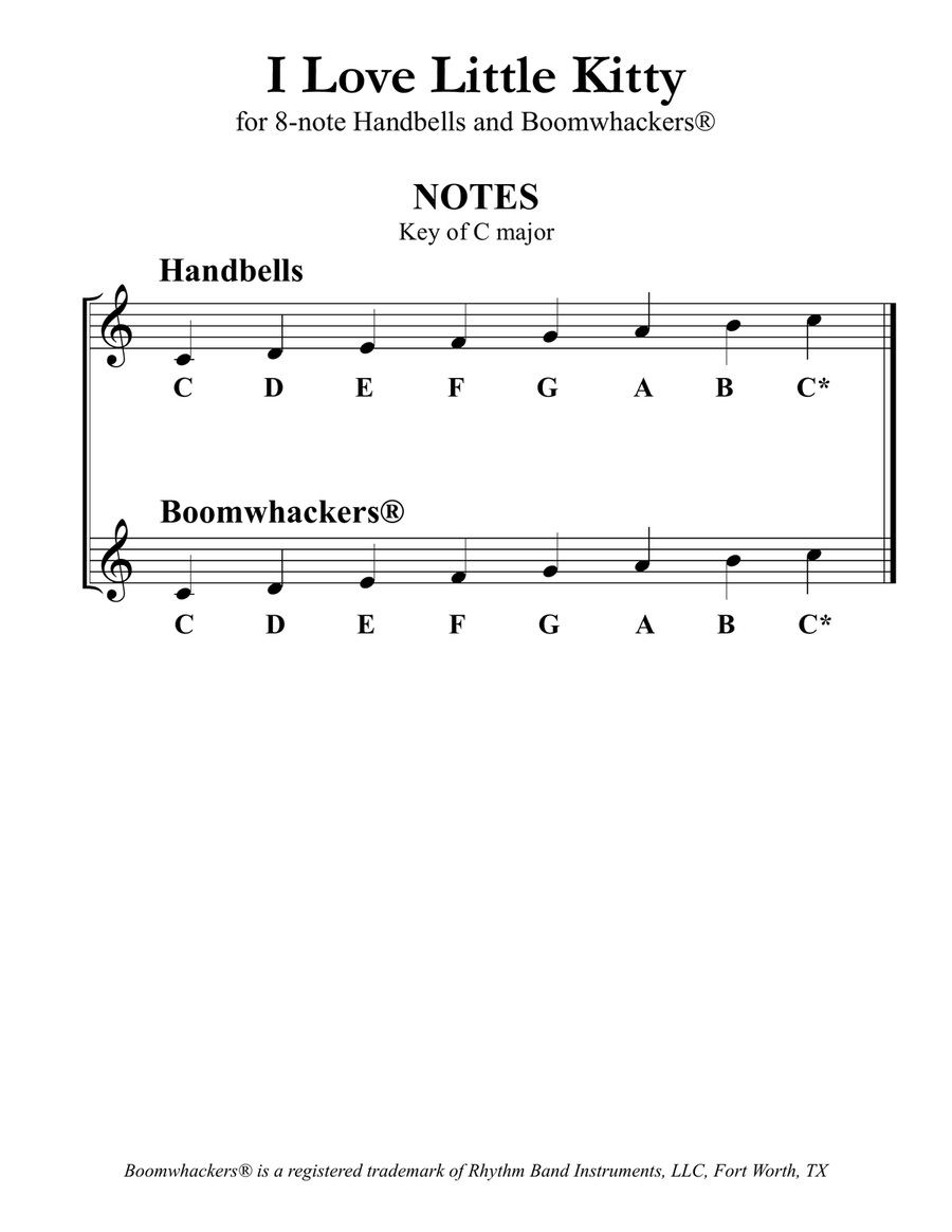 I Love Little Kitty (for 8-note Bells and Boomwhackers with Black and White Notes) Handbell Choir scores gallery preview page 3