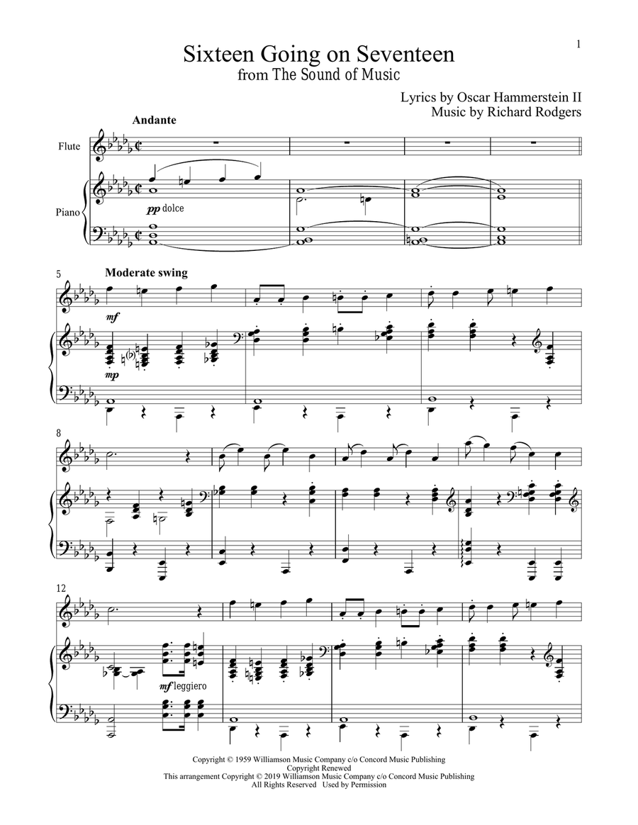 Sixteen Going On Seventeen (from The Sound of Music) Flute Solo scores gallery preview page 1