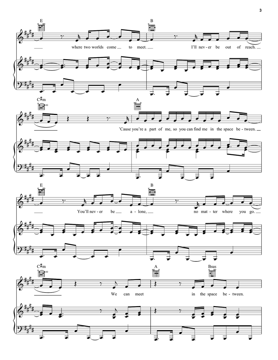 Space Between (from Disney's Descendants 2) Piano, Vocal, Guitar scores gallery preview page 3