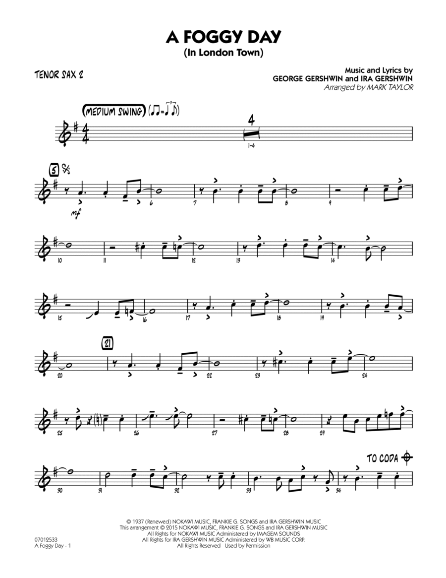 A Foggy Day (In London Town) - Tenor Sax 2 Tenor Saxophone scores gallery preview page 1