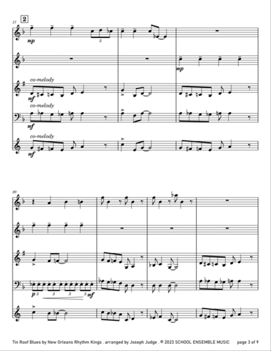 Tin Roof Blues by the Kings for Woodwind Quartet in Schools Woodwind Quartet scores gallery preview page 3