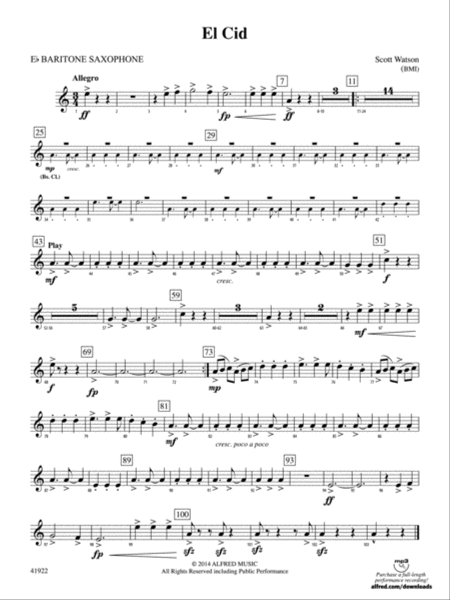 El Cid: E-flat Baritone Saxophone Concert Band scores gallery preview page 1