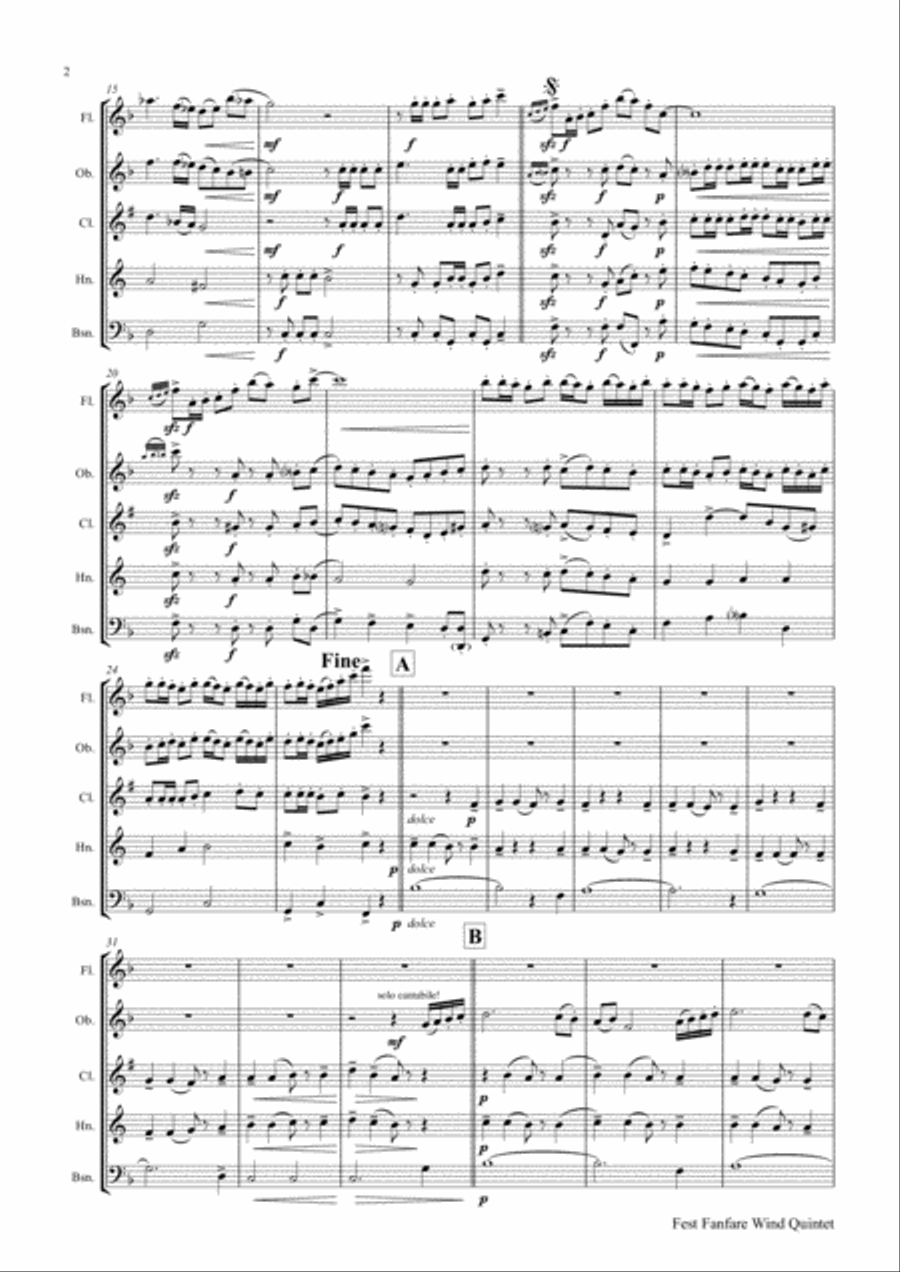 Fest Fanfare - Classical Festive Fanfare - Opener - Wind Quintet Woodwind Quintet scores gallery preview page 3