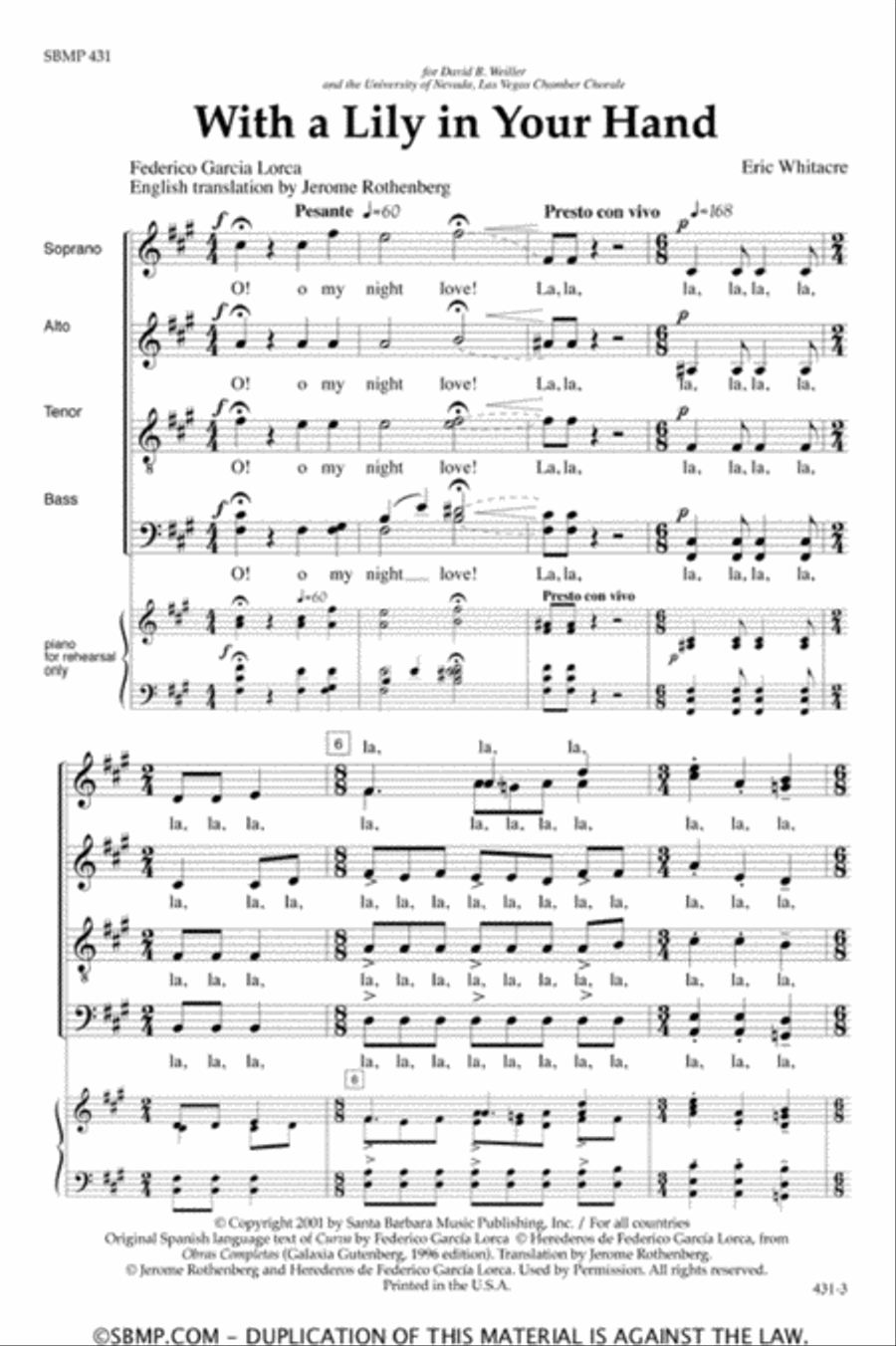 With a Lily in Your Hand - SATB Octavo 4-Part scores gallery preview page 2