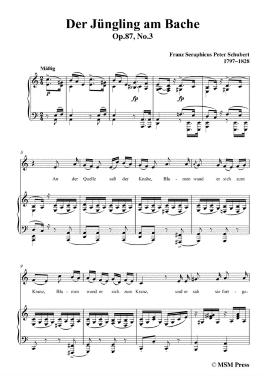 Schubert-Der Jüngling am Bache,Op.87 No.3,in a minor,for voice and piano Voice Solo scores gallery preview page 3