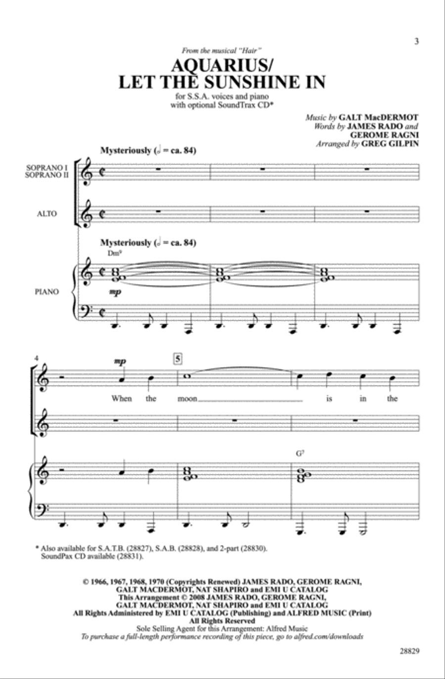 Aquarius / Let the Sunshine In Women's Choir scores gallery preview page 11
