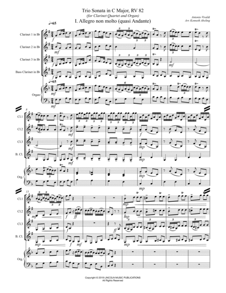 Vivaldi - Trio Sonata in C Major, RV 82 (for Clarinet Quartet and Optional Organ) image number null