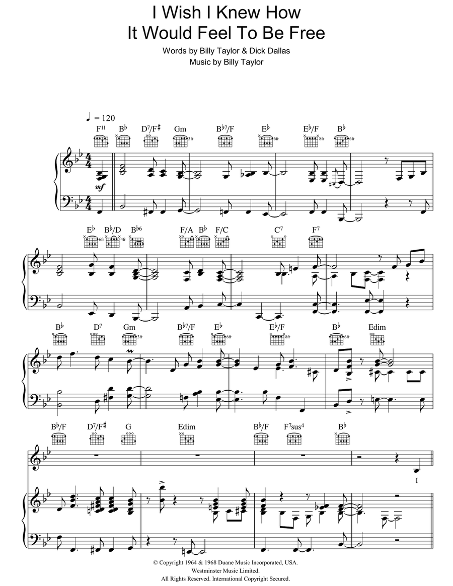 I Wish I Knew How It Would Feel To Be Free Piano, Vocal, Guitar scores gallery preview page 1