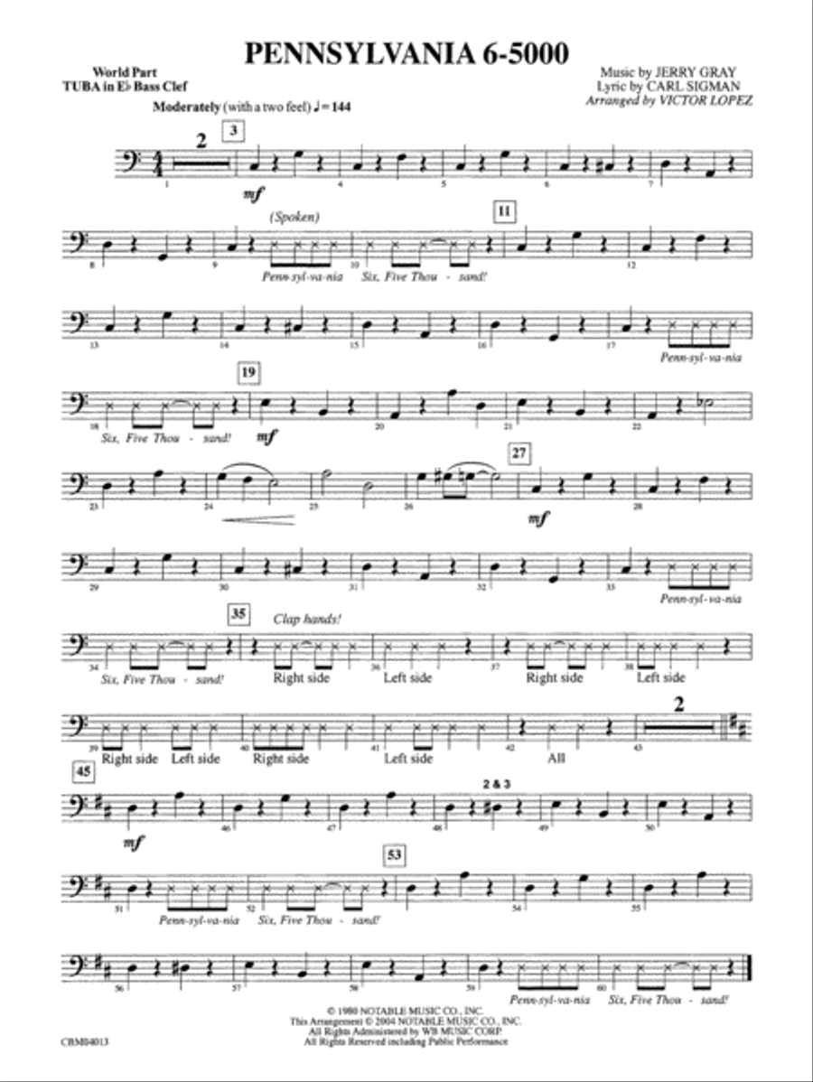 Pennsylvania 6-5000: WP E-flat Tuba B.C. Concert Band scores gallery preview page 1
