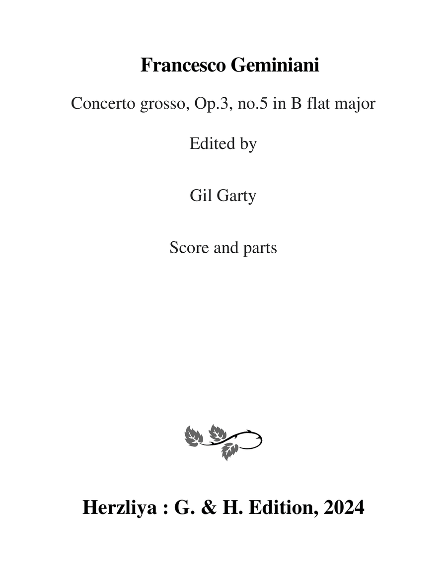 Concerto grosso Op.3, no.5 in B flat major String Orchestra scores gallery preview page 1