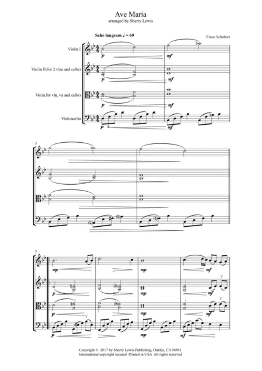 AVE MARIA - Schubert - String Trio, Intermediate Level for 2 violins and cello or violin, viola and Cello scores gallery preview page 4
