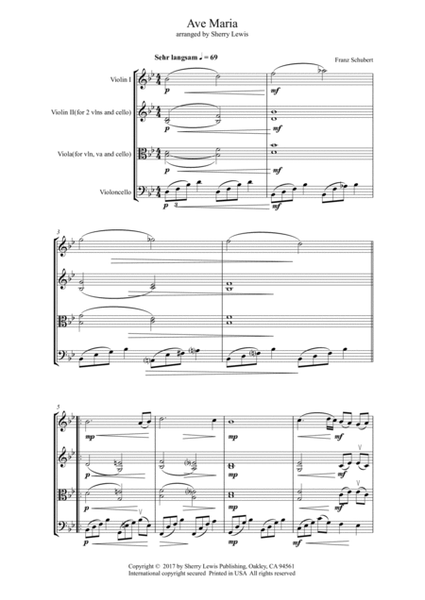 AVE MARIA - Schubert - String Trio, Intermediate Level for 2 violins and cello or violin, viola and image number null