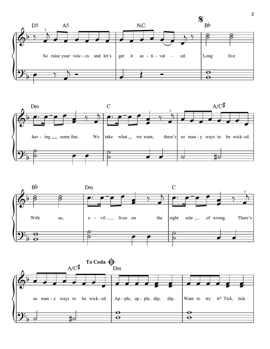 Ways to Be Wicked (from Disney's Descendants 2) Easy Piano scores gallery preview page 3