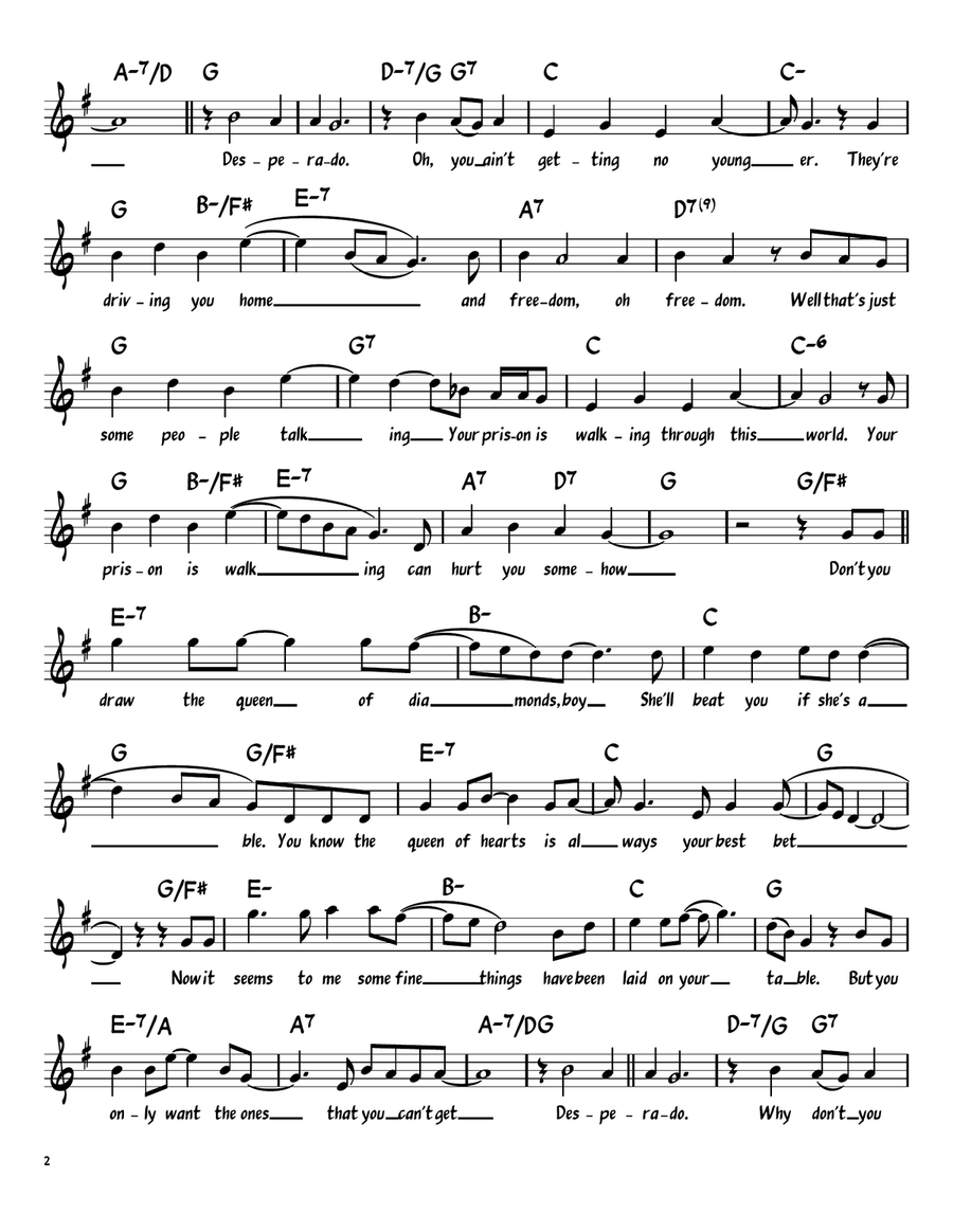 Desperado Piano, Vocal, Guitar scores gallery preview page 2
