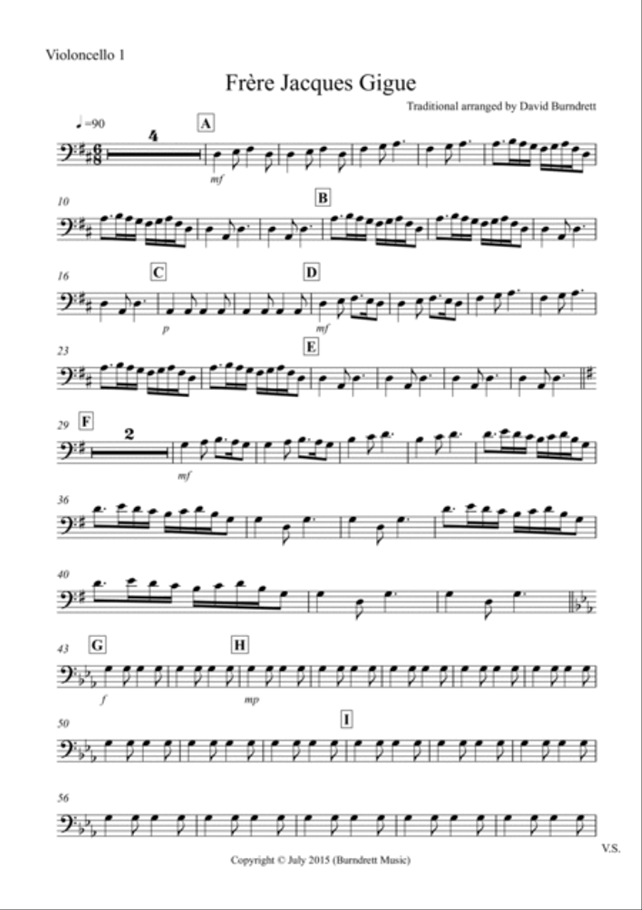Frere Jacques Gigue for Cello Trio Frere Jacques Gigue for Cello Trio Cello Solo scores gallery preview page 5