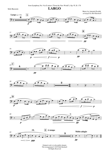 Largo from Symphony No.9 ("From the New World") (Dvorak) - Theme for Solo Bassoon and Piano image number null