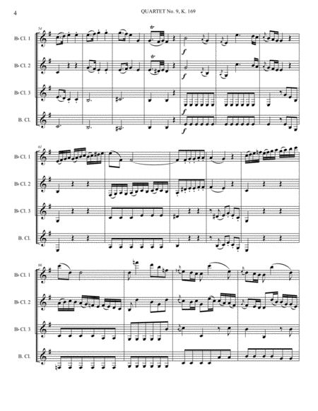 Mozart String Quartet No. 9 for Clarinet Quartet