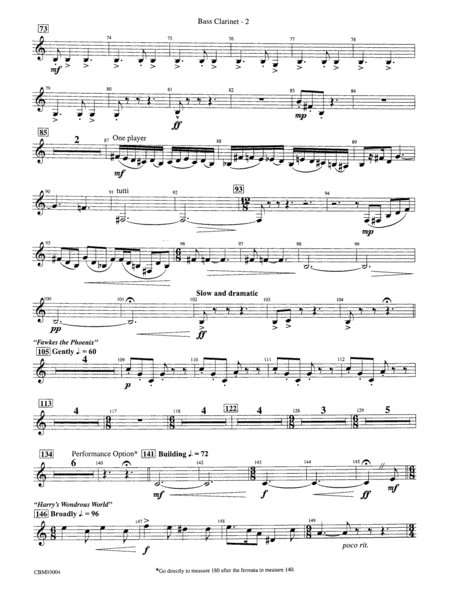 Harry Potter and the Chamber of Secrets, Symphonic Suite from: B-flat Bass Clarinet