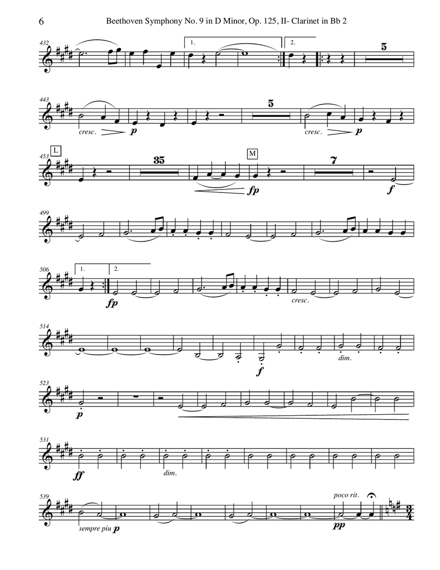 Beethoven Symphony No. 9, Movement II - Clarinet in Bb 2 (Transposed Part), Op. 125 B-Flat Clarinet scores gallery preview page 6