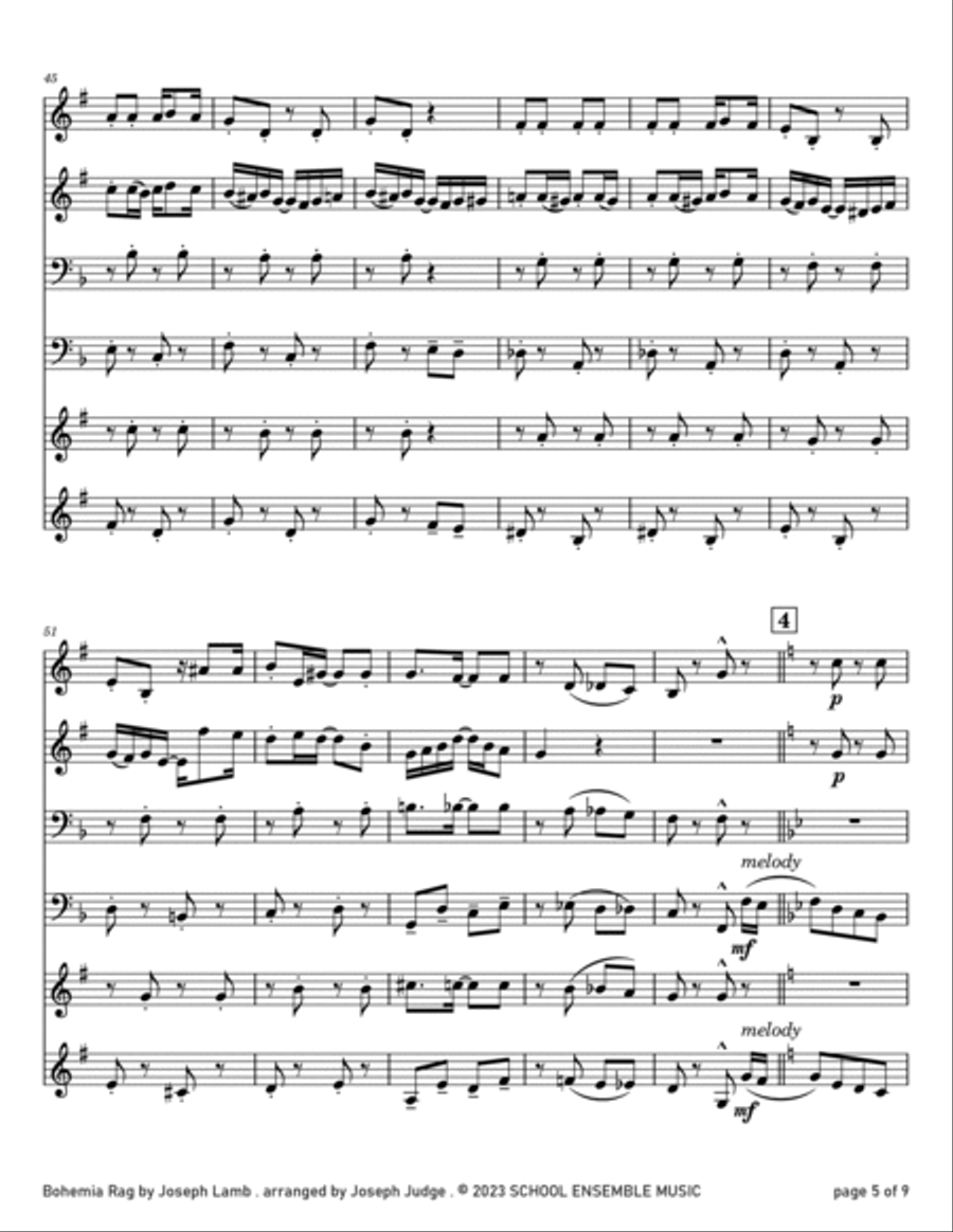 Bohemia Rag by Joseph Lamb for Brass Quartet in Schools image number null