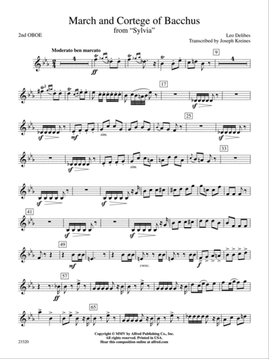 March and Cortege of Bacchus: 2nd Oboe Concert Band scores gallery preview page 1