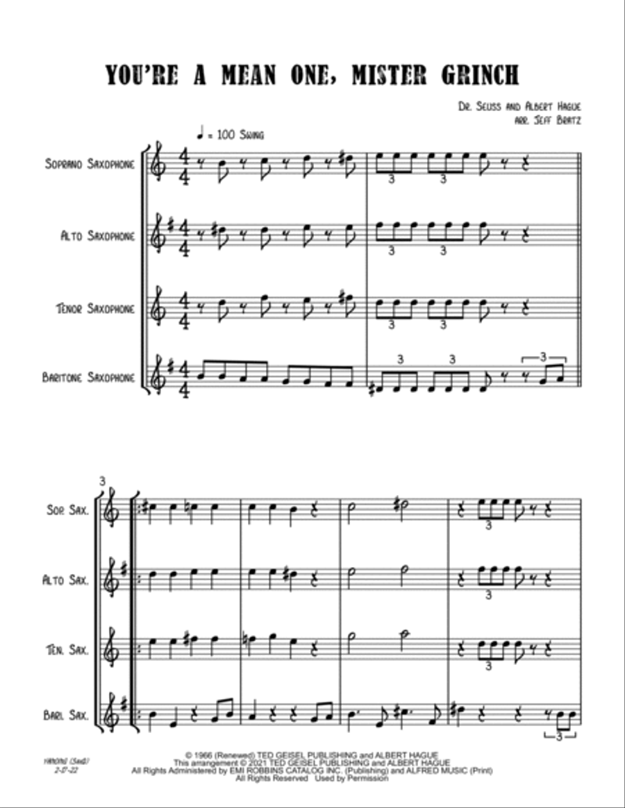 You're A Mean One, Mr. Grinch Woodwind Quartet scores gallery preview page 2