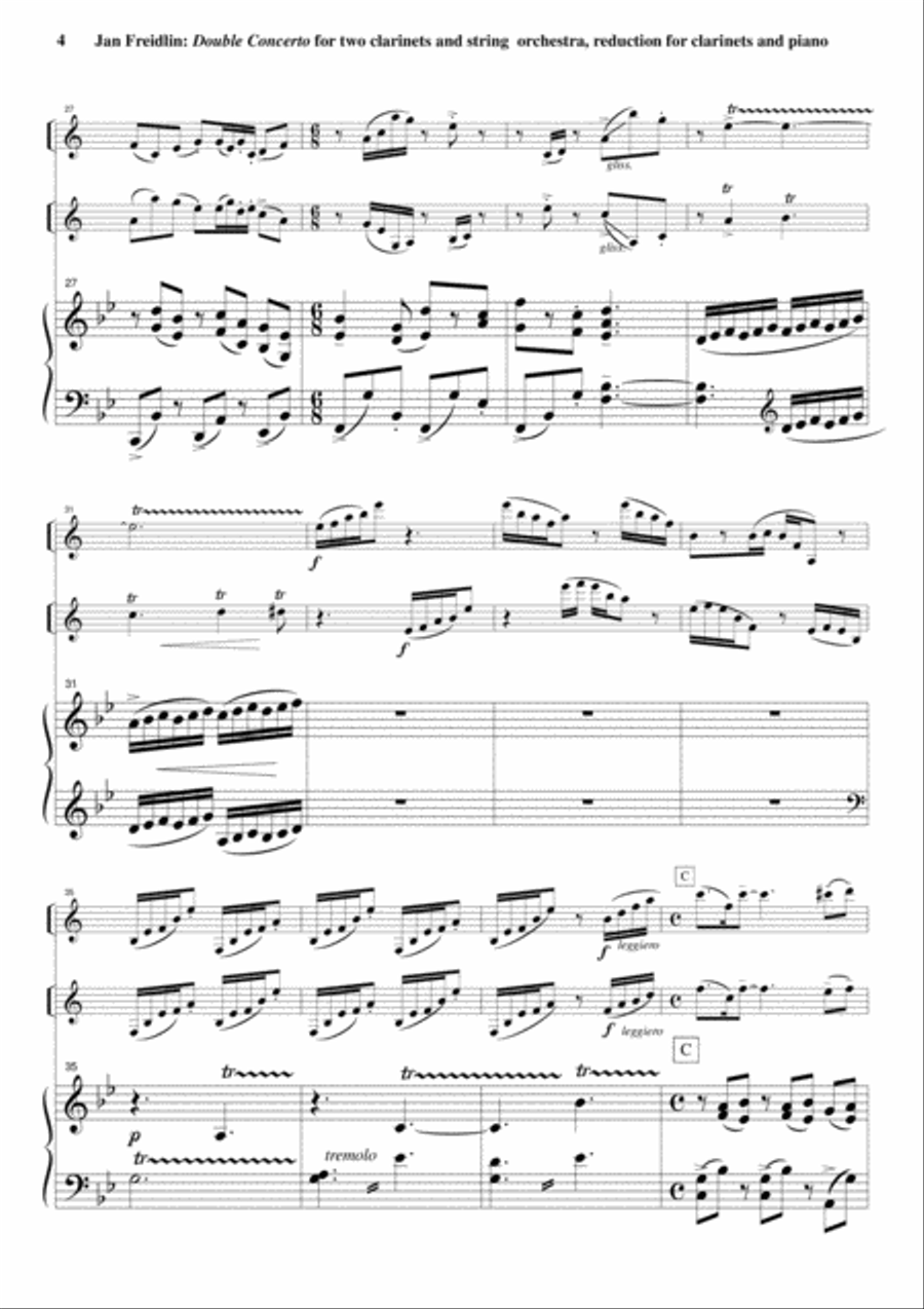 Jan Freidlin: Double Concerto for two Bb clarinets and string orchestra, piano reduction and solo pa B-Flat Clarinet scores gallery preview page 4