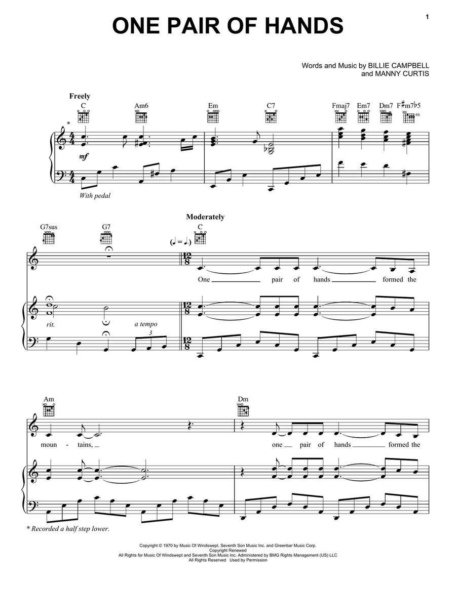 One Pair Of Hands Piano, Vocal, Guitar scores gallery preview page 1