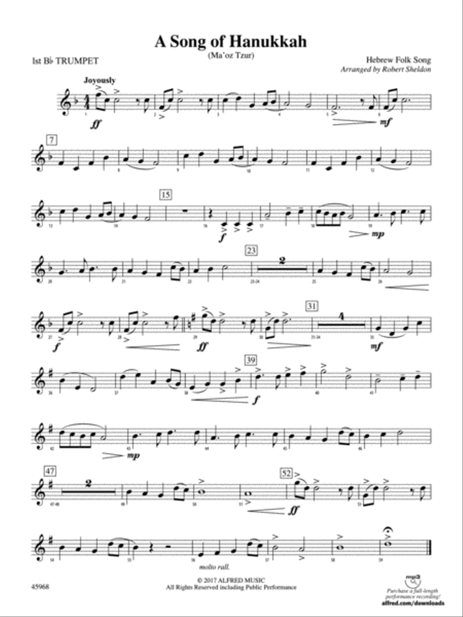 A Song of Hanukkah: 1st B-flat Trumpet Concert Band scores gallery preview page 1