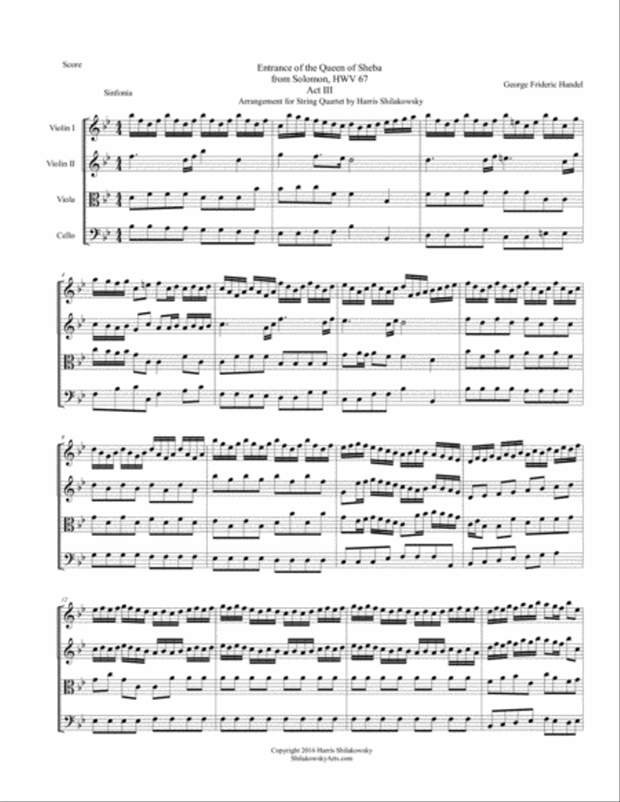Entrance of the Queen of Sheba String Quartet scores gallery preview page 1