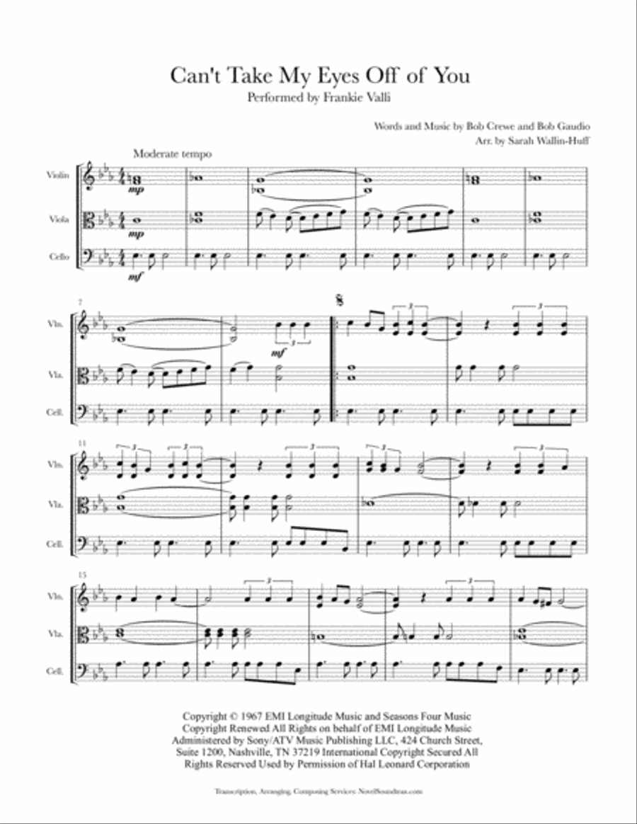 Can't Take My Eyes Off Of You String Trio scores gallery preview page 1