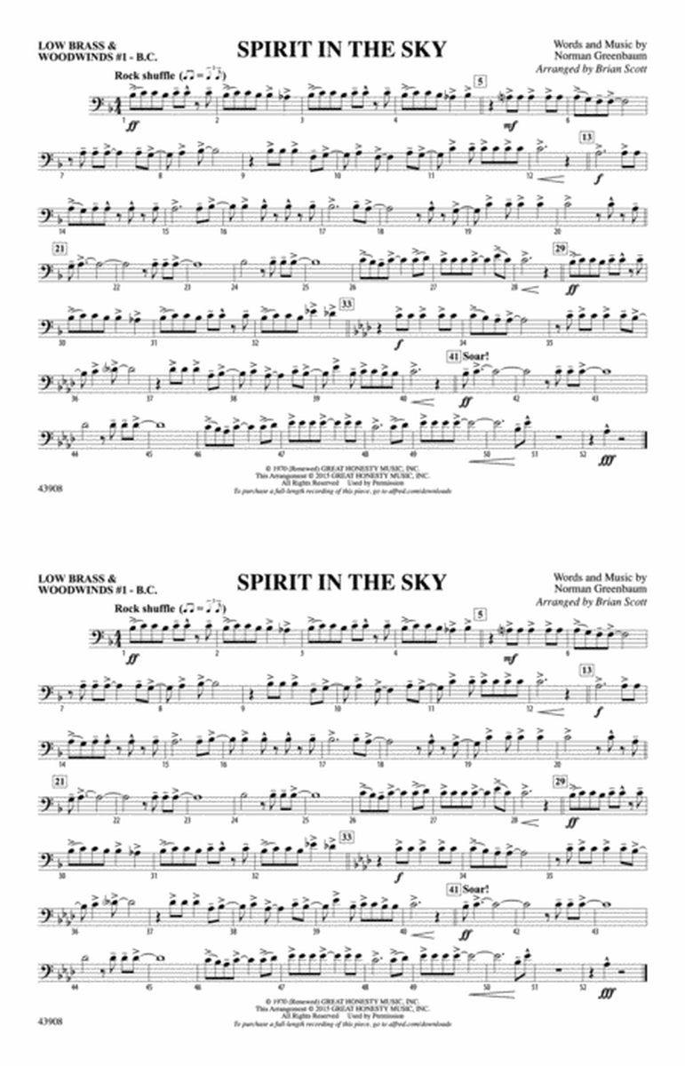 Spirit in the Sky (from Guardians of the Galaxy): Low Brass & Woodwinds #1 - Bass Clef