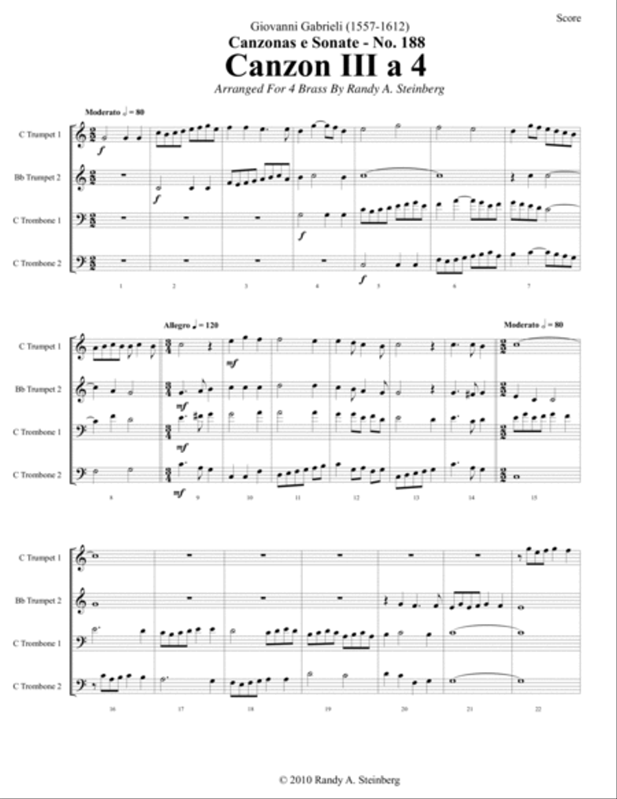 Canzon III a 4 - No. 188 Brass Ensemble scores gallery preview page 4