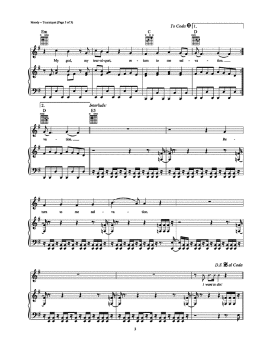 Tourniquet Piano, Vocal, Guitar scores gallery preview page 3