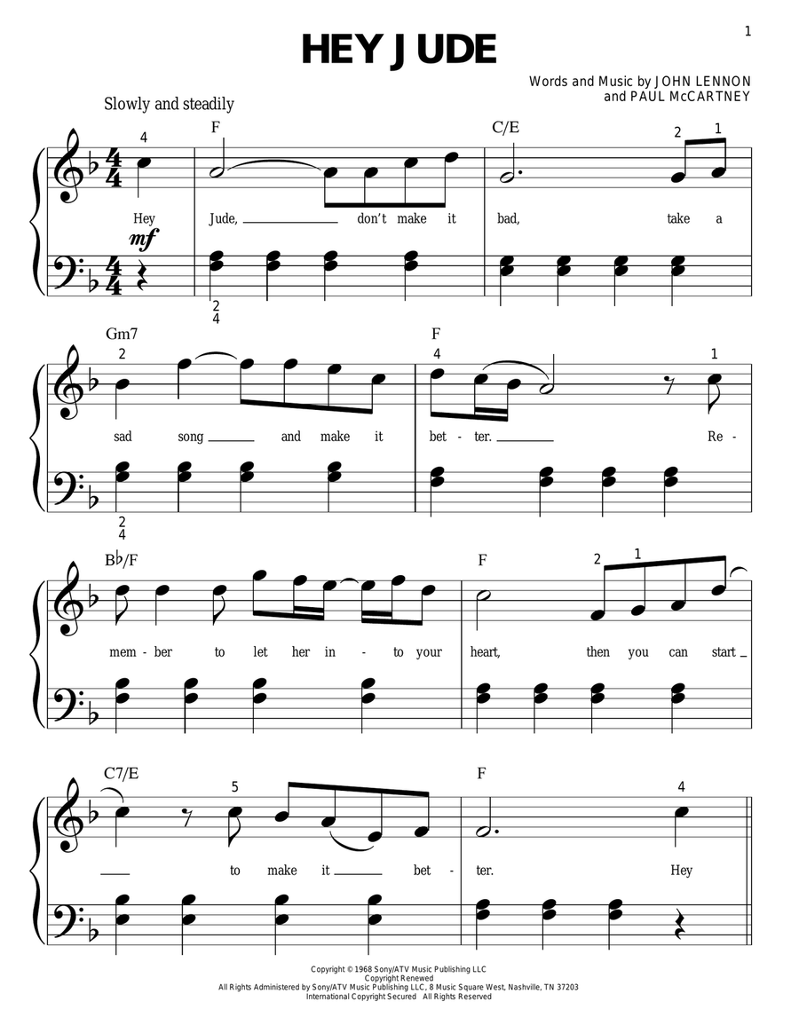 Hey Jude Hey Jude Easy Piano scores gallery preview page 1